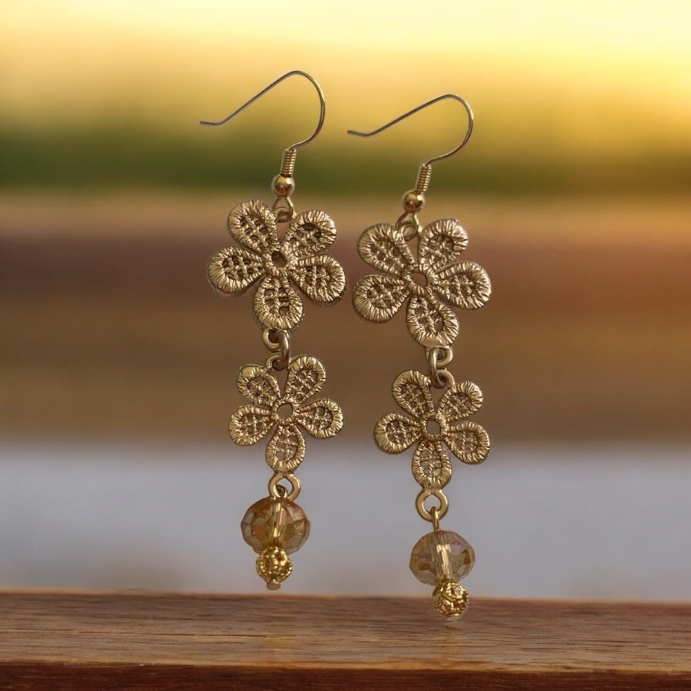 Up cycled Gold Floral Earrings